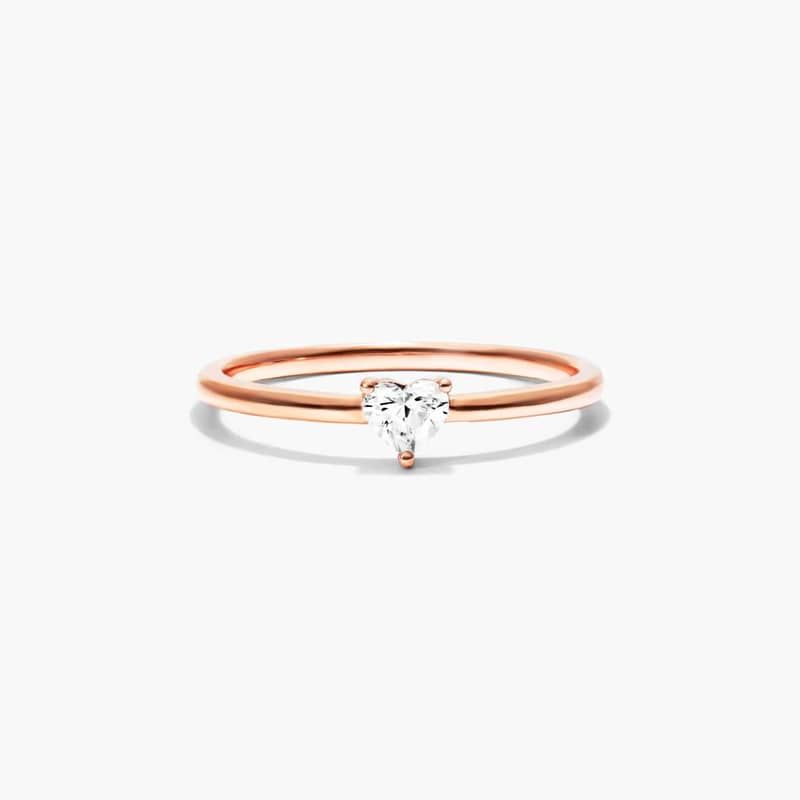 Petite Heart Shape Solitaire Diamond Ring In 14K Rose Gold