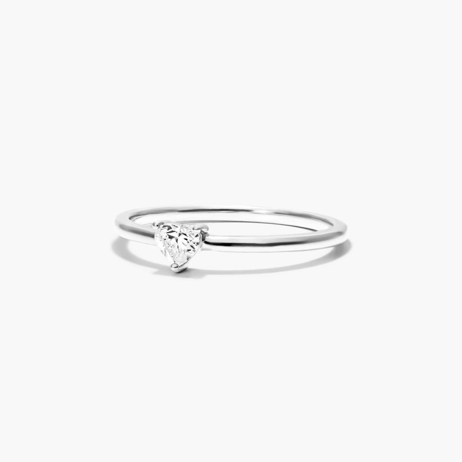 Petite Heart Shape Solitaire Diamond Ring In 14K White Gold