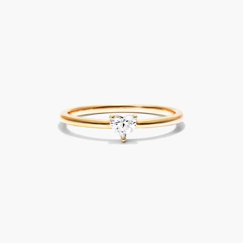 Petite Heart Shape Solitaire Diamond Ring In 14K Yellow Gold