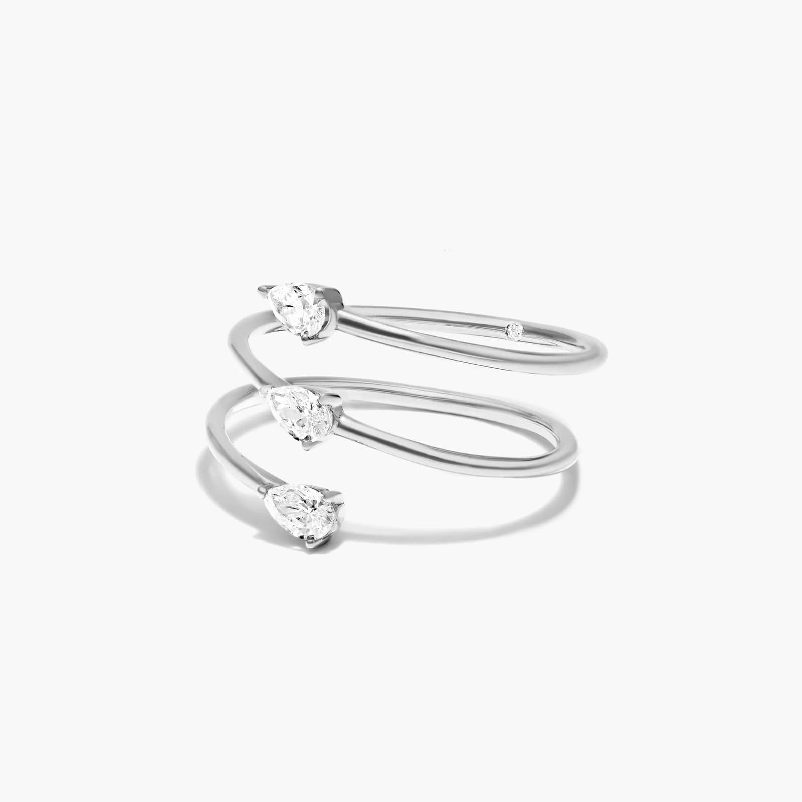 Spiraling Pear Shape Diamond Ring In 14K White Gold