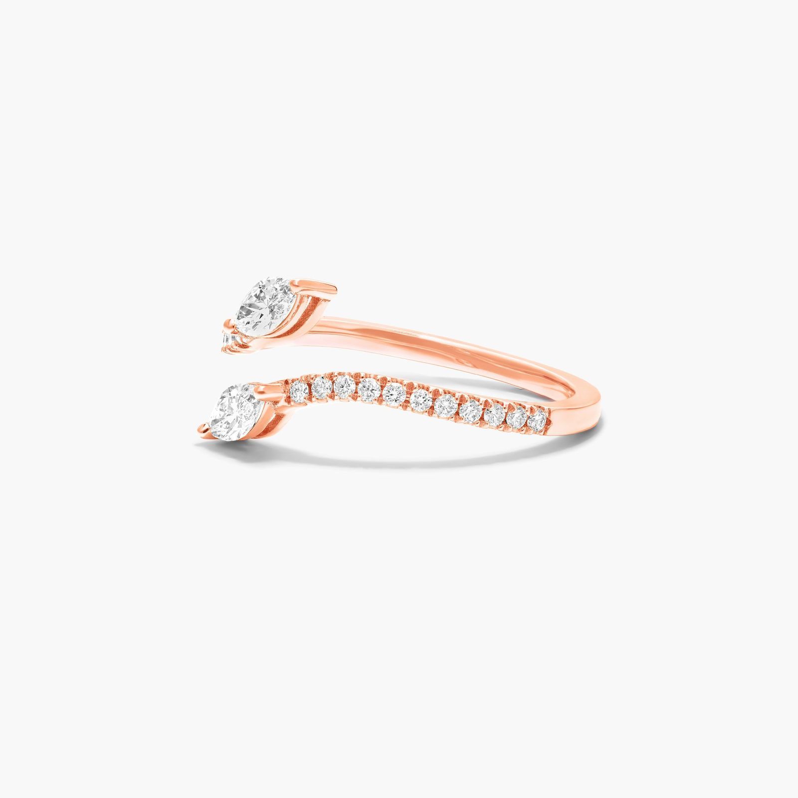 Marquise Cut Diamond Pavé Bypass Ring In 14K Rose Gold