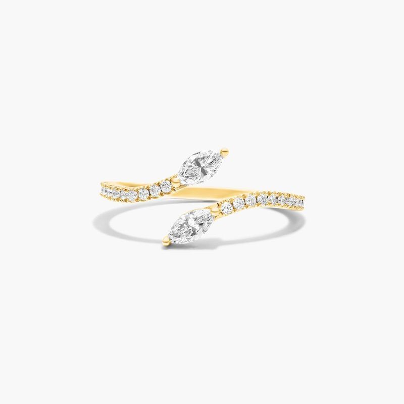 Marquise Cut Diamond Pavé Bypass Ring In 14K Yellow Gold