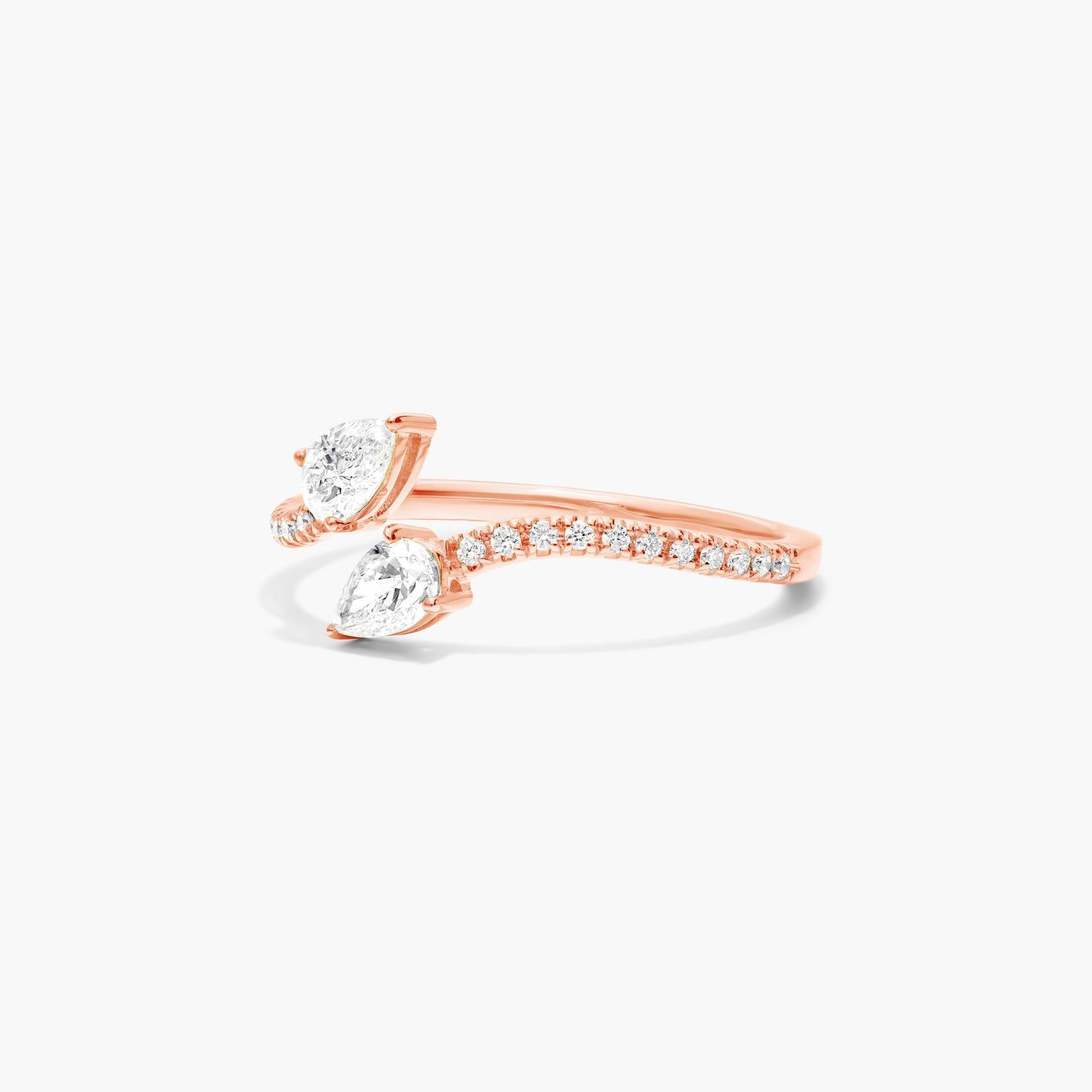 Pear Shape Diamond Pavé Bypass Ring In 14K Rose Gold