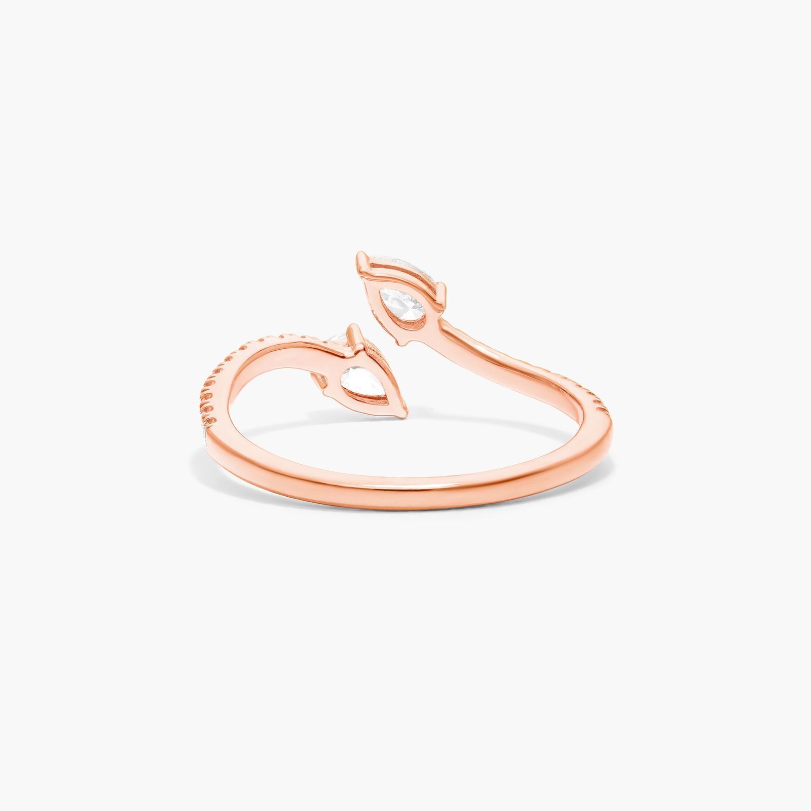 Pear Shape Diamond Pavé Bypass Ring In 14K Rose Gold