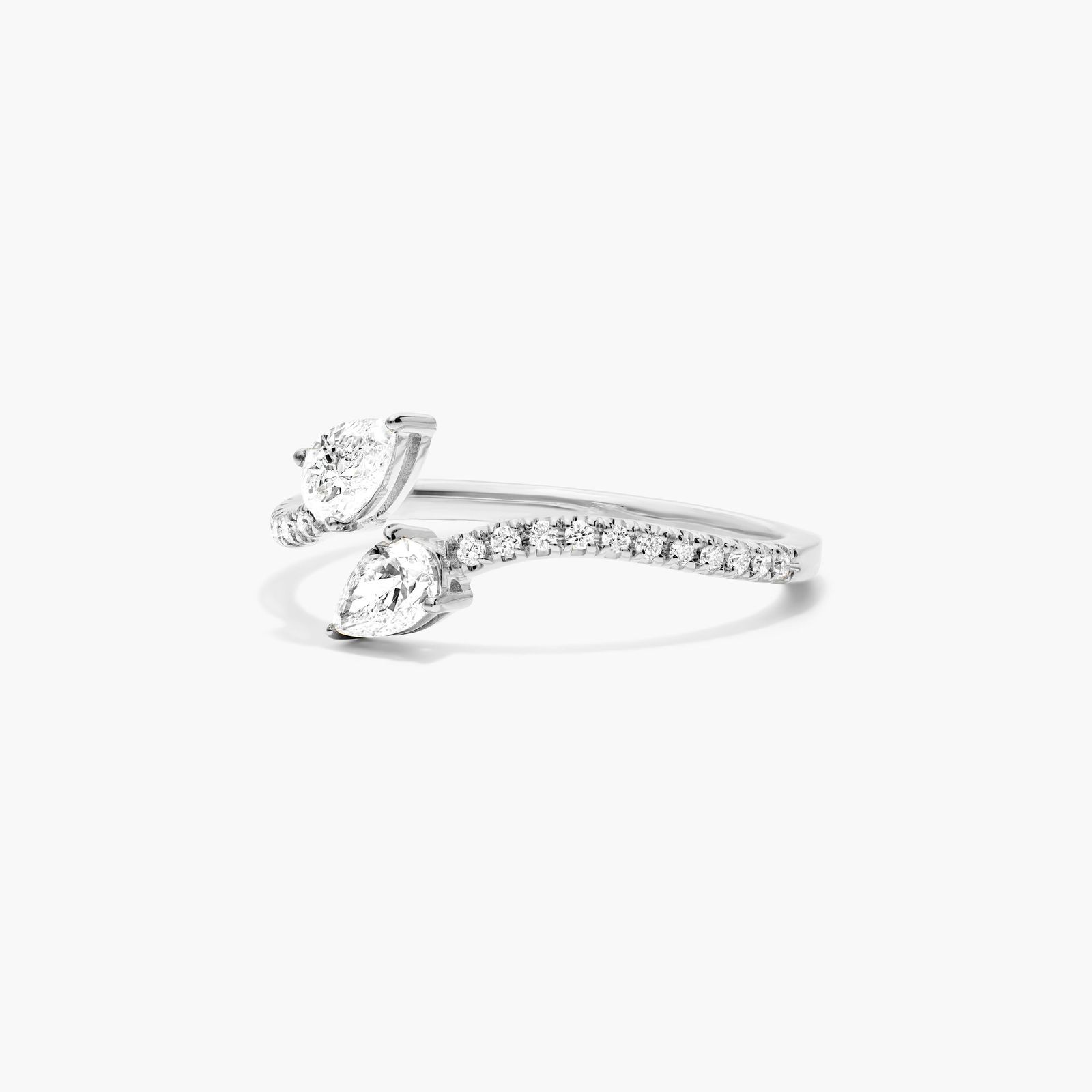 Pear Shape Diamond Pavé Bypass Ring In 14K White Gold