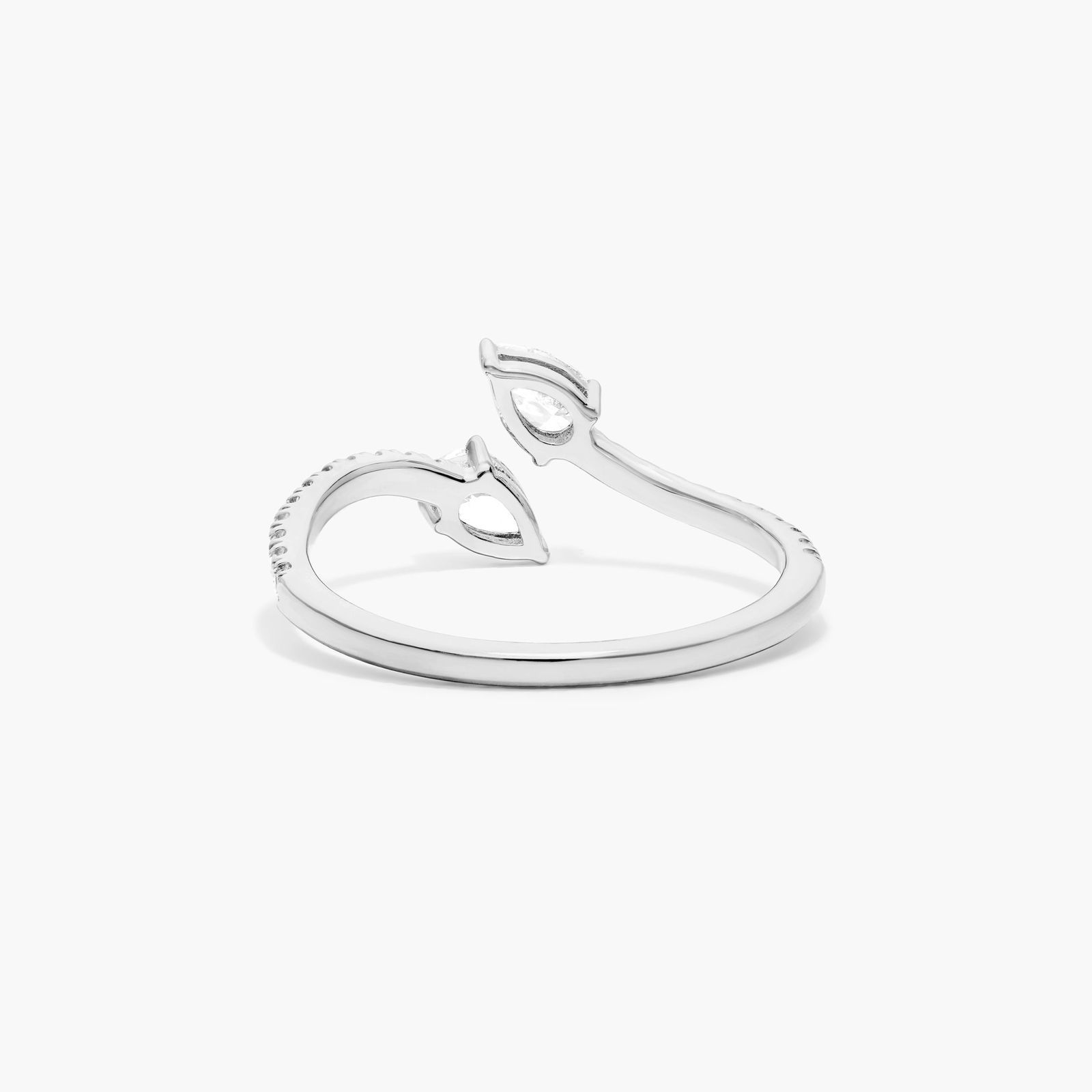 Pear Shape Diamond Pavé Bypass Ring In 14K White Gold