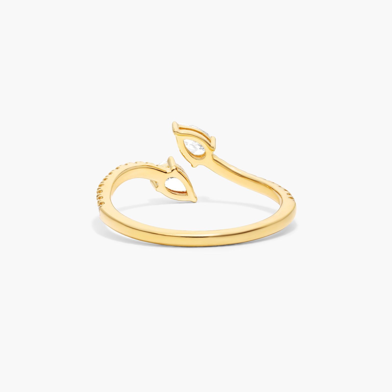 Pear Shape Diamond Pavé Bypass Ring In 14K Yellow Gold