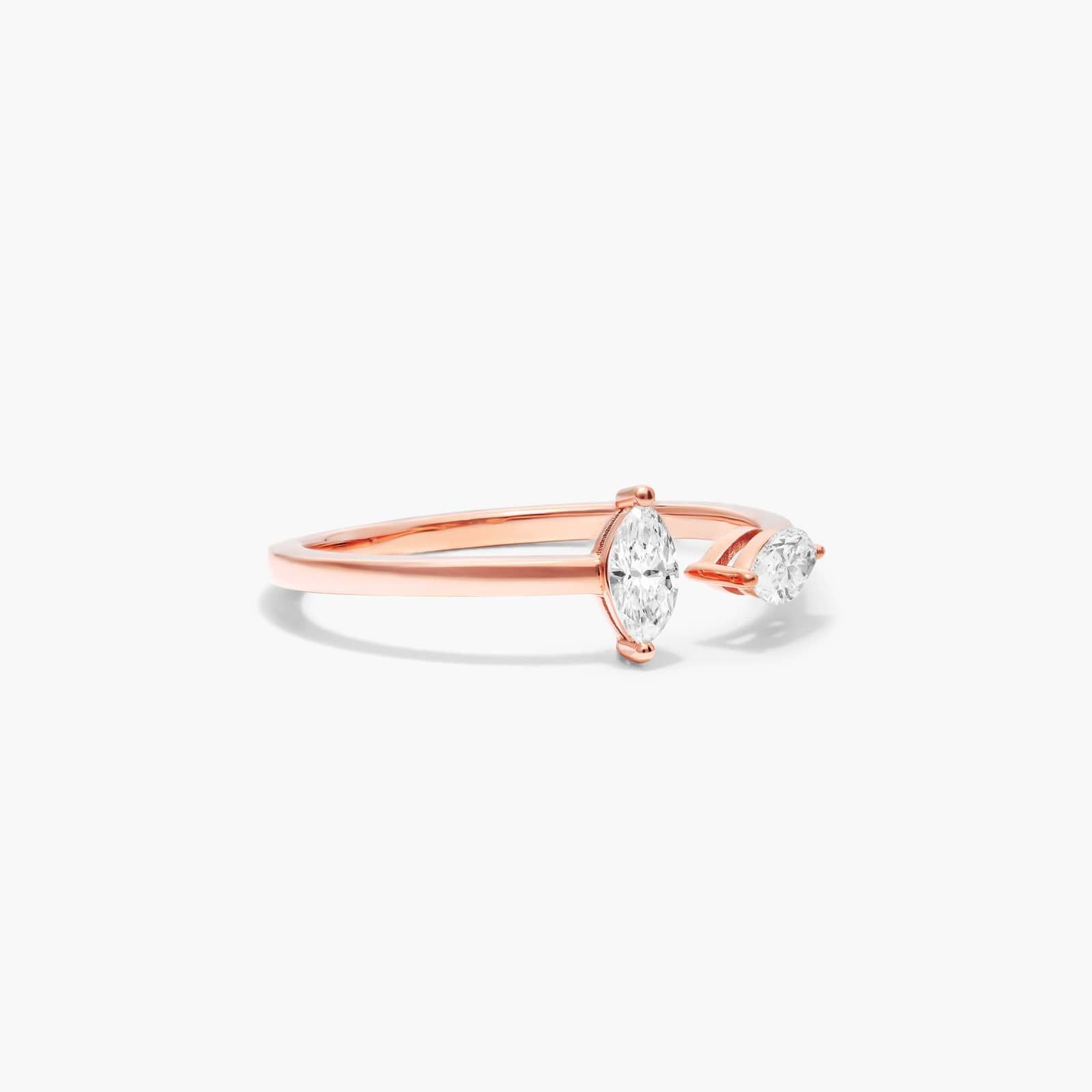 Marquise Cut Open Diamond Juxtapose Ring In 14K Rose Gold