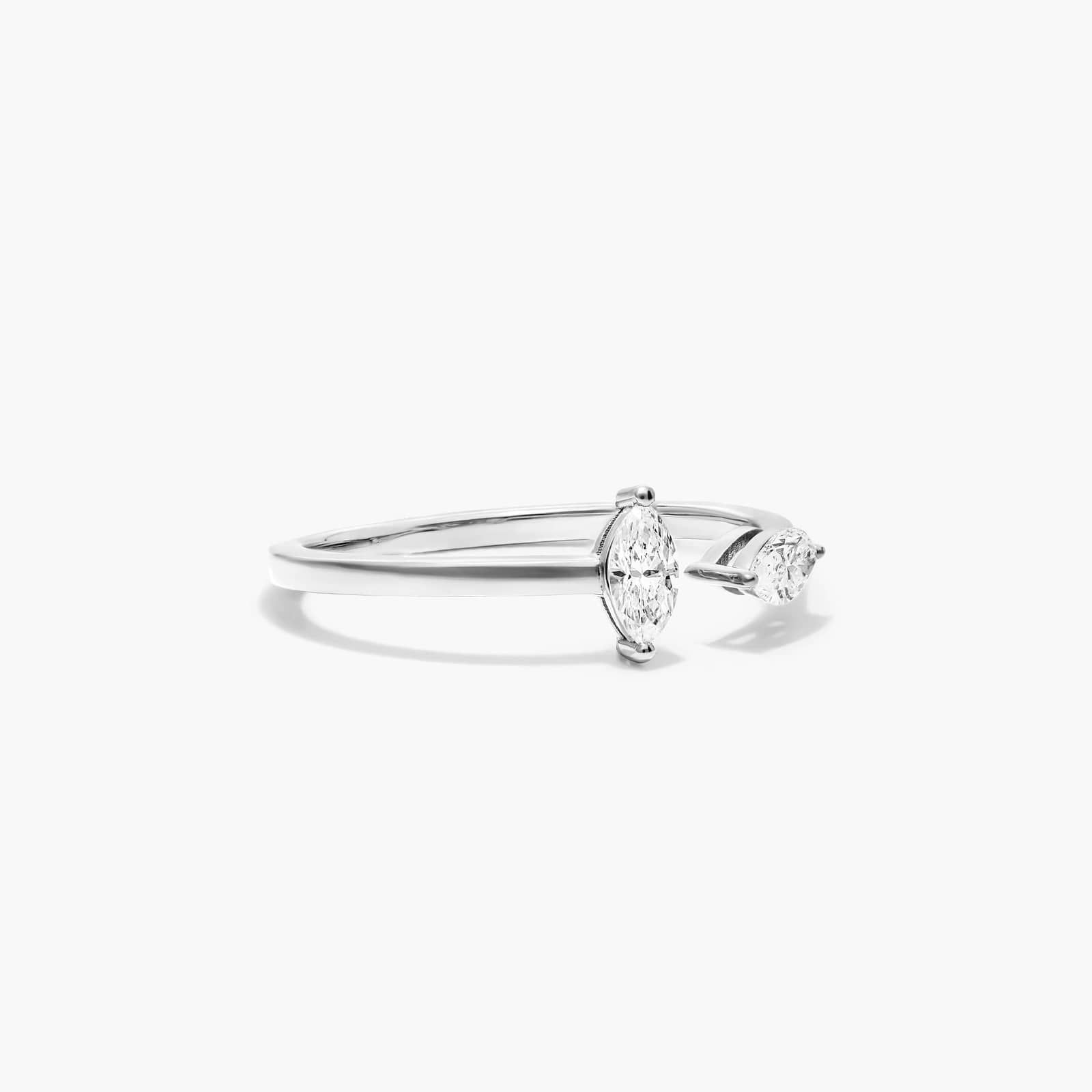 Marquise Cut Open Diamond Juxtapose Ring In 14K White Gold