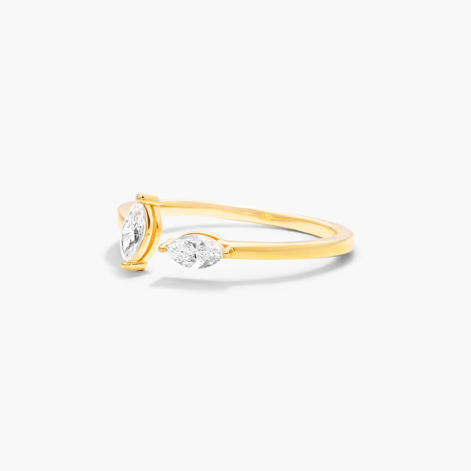 Marquise Cut Open Diamond Juxtapose Ring In 14K Yellow Gold