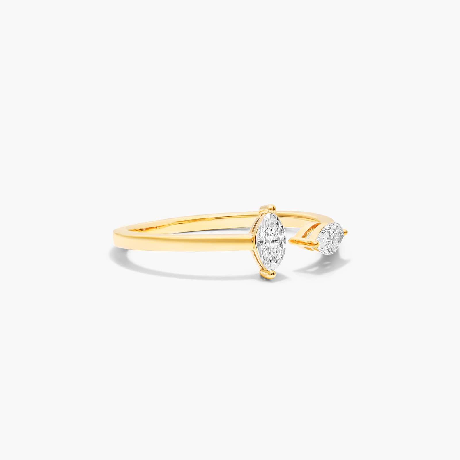 Marquise Cut Open Diamond Juxtapose Ring In 14K Yellow Gold