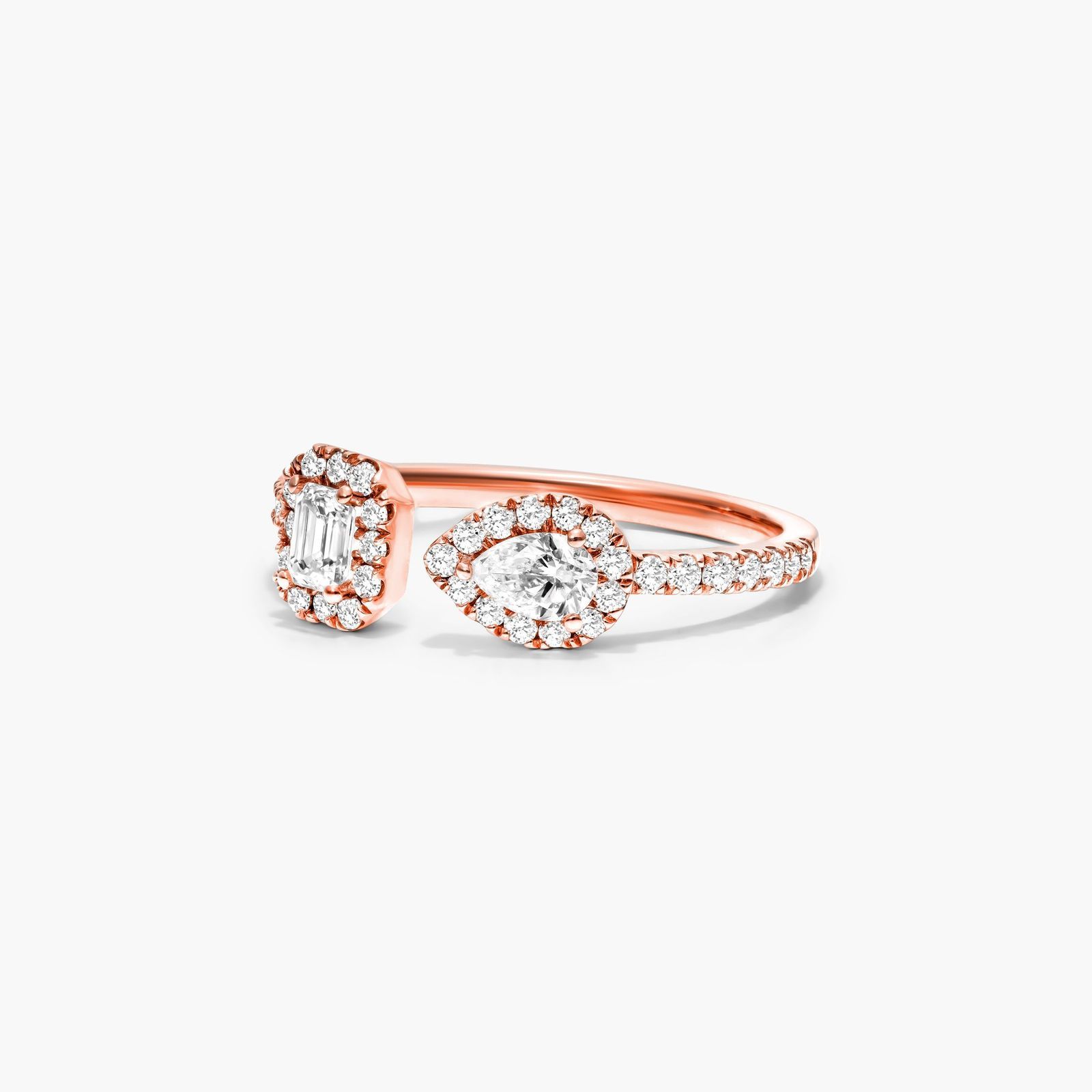 Fancy Asymmetrical Pavé Open Diamond Ring In 14K Rose Gold