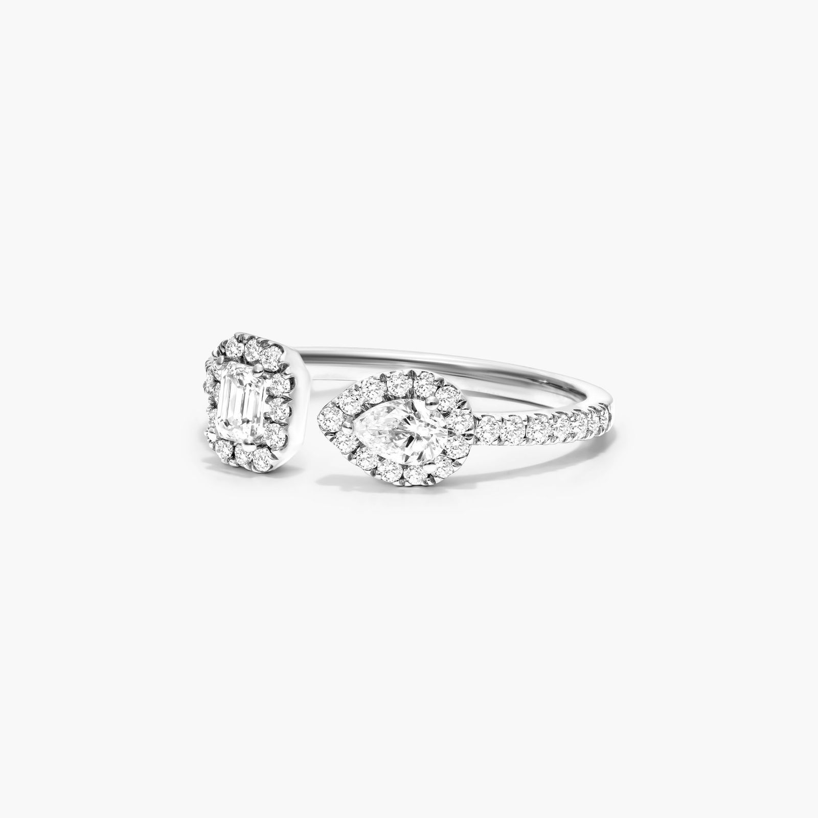 Fancy Asymmetrical Pavé Open Diamond Ring In 14K White Gold
