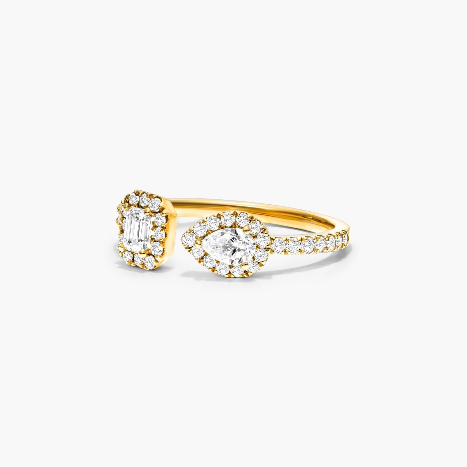 Fancy Asymmetrical Pavé Open Diamond Ring In 14K Yellow Gold