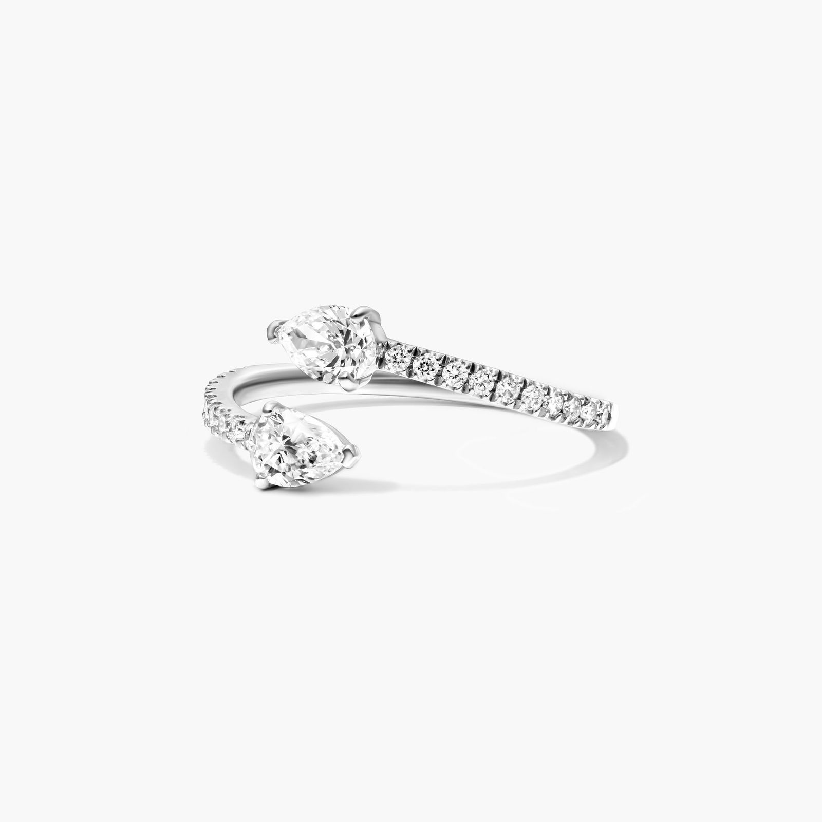 Pear Shape Pavé Open Diamond Ring In 14K White Gold