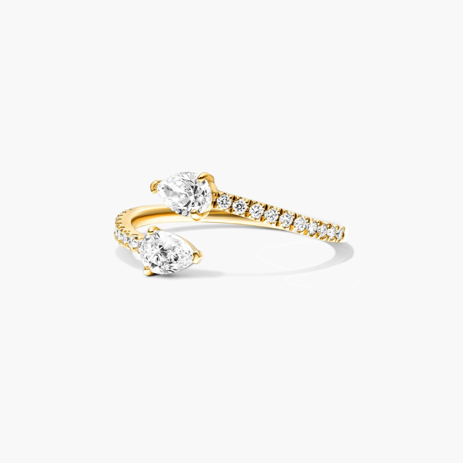 Pear Shape Pavé Open Diamond Ring In 14K Yellow Gold