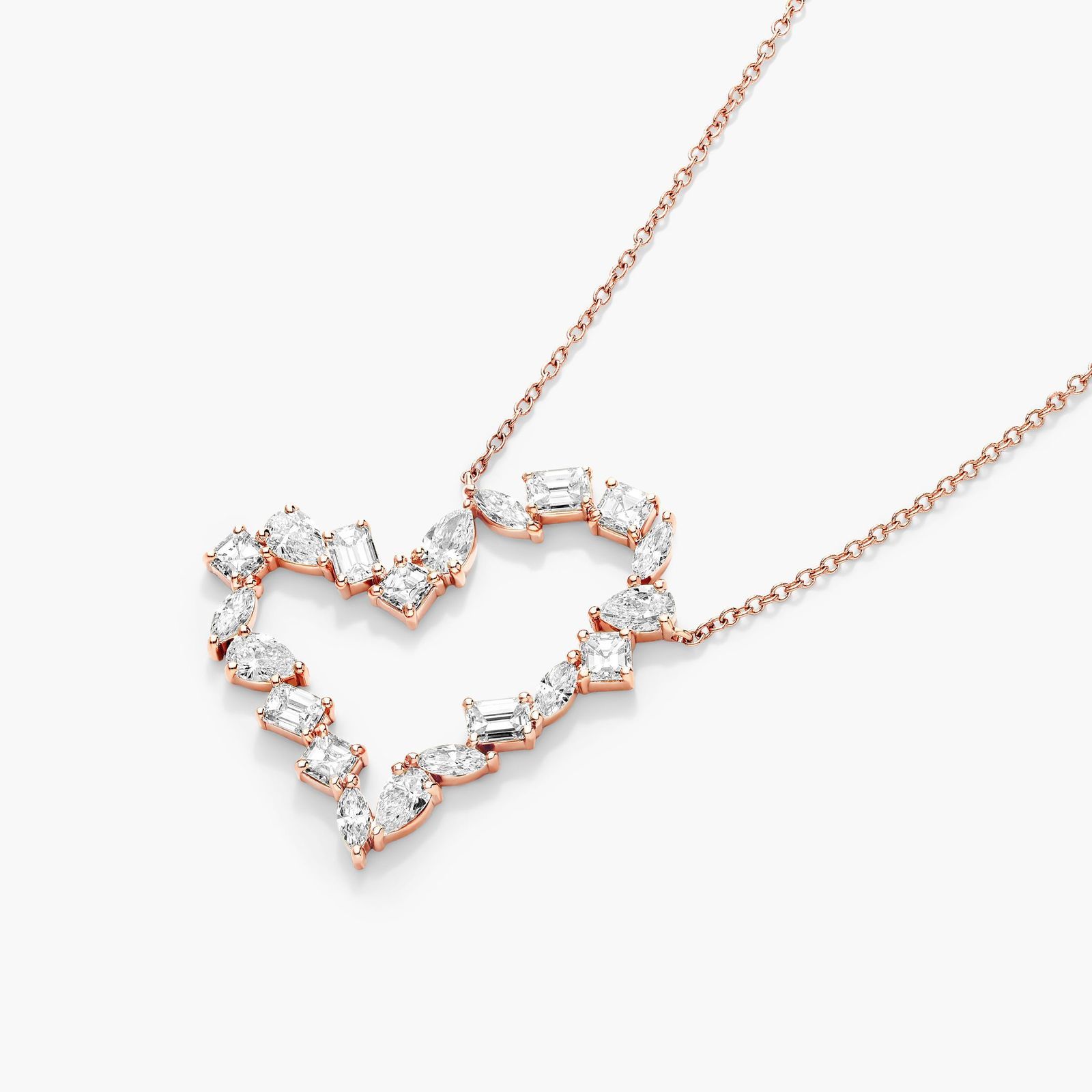 Diamond Heart Necklace With Mixed Diamonds In 14K Rose Gold