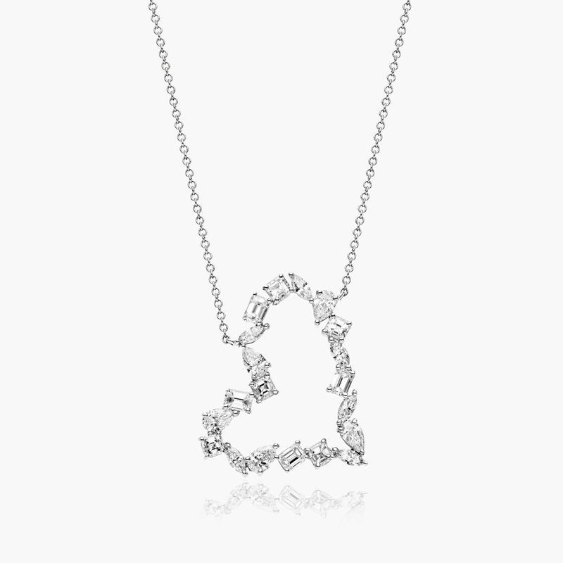 Diamond Heart Necklace With Mixed Diamonds In 14K White Gold