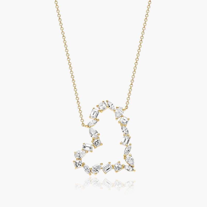 Diamond Heart Necklace With Mixed Diamonds In 14K Yellow Gold
