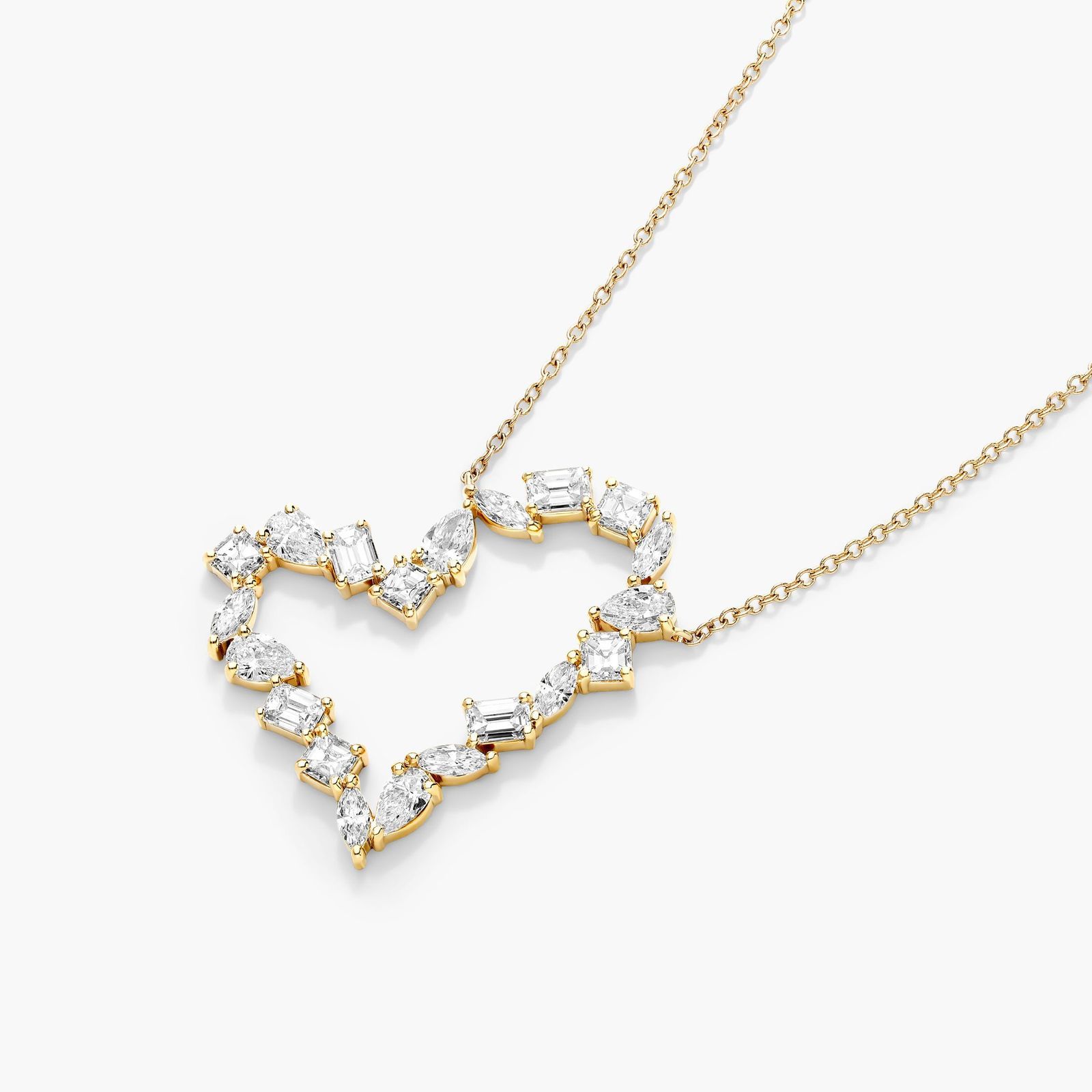 Diamond Heart Necklace With Mixed Diamonds In 14K Yellow Gold