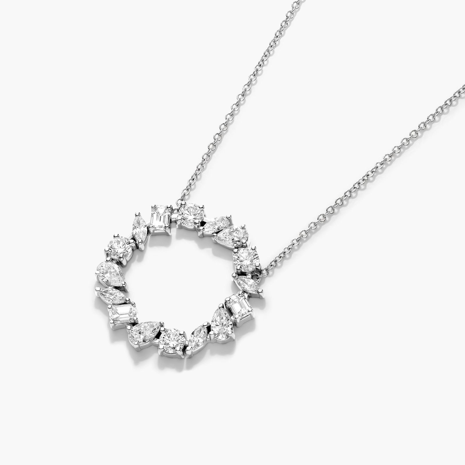 Mixed Diamond Circle Necklace In 14K White Gold
