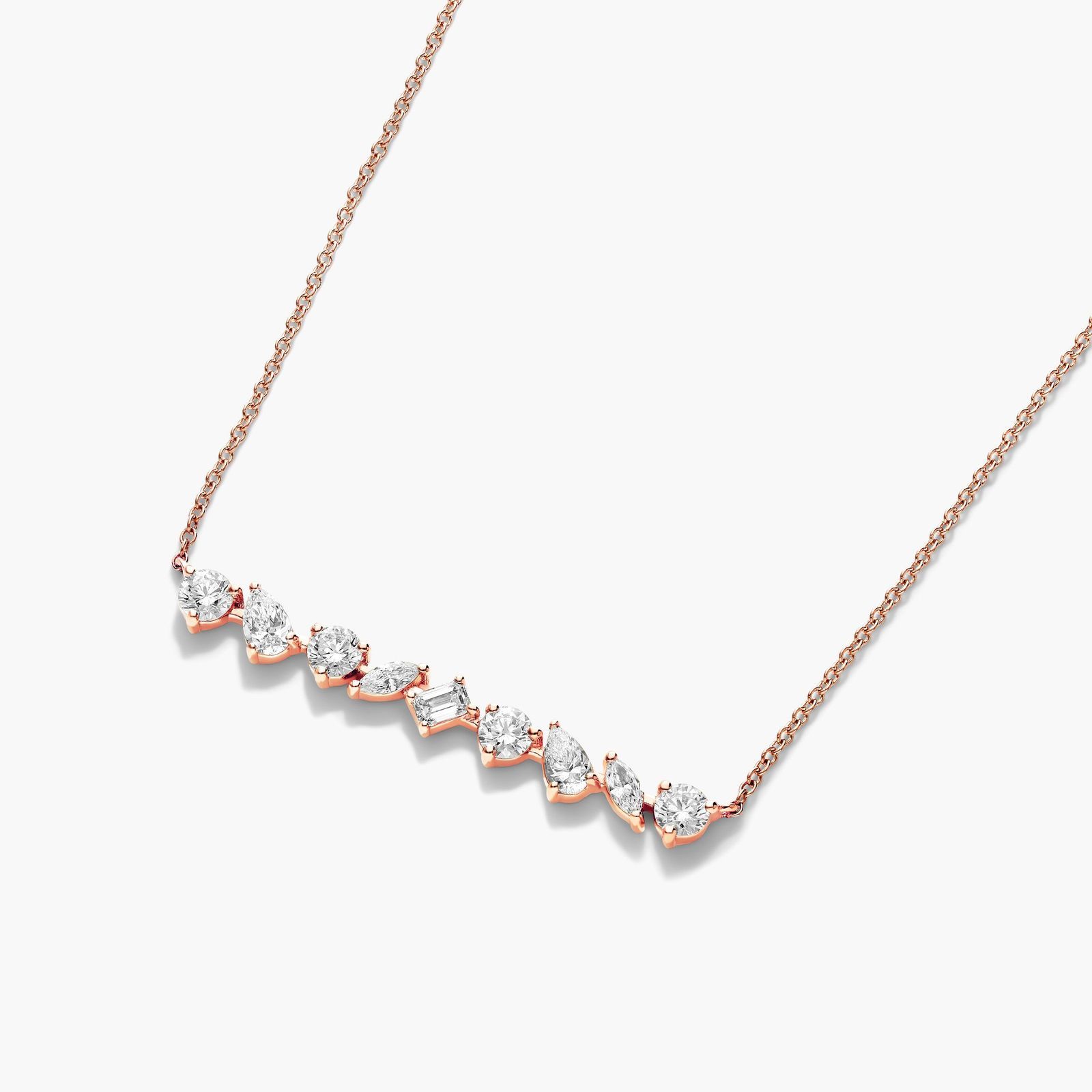 Mixed Diamond Bar Necklace In 14K Rose Gold