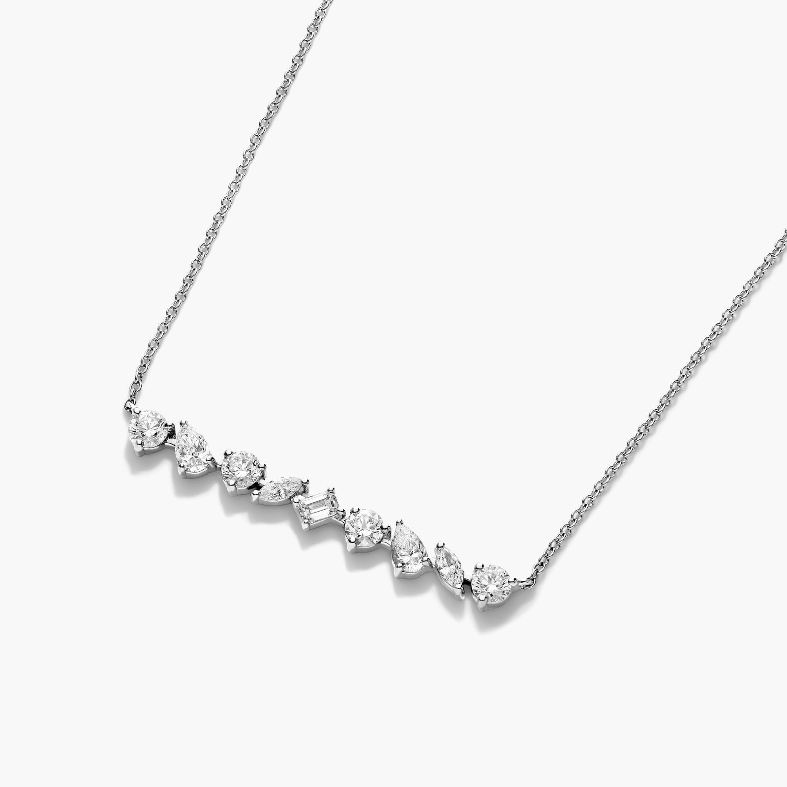 Mixed Diamond Bar Necklace In 14K White Gold