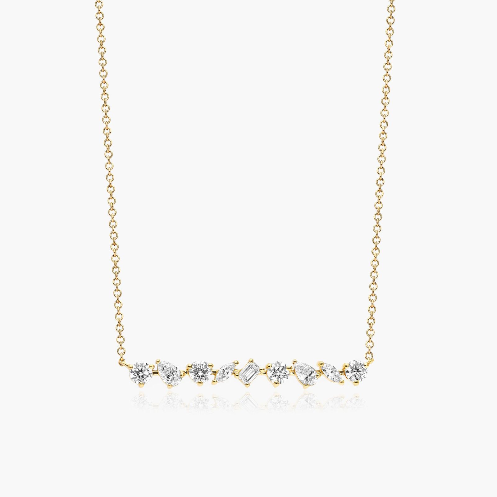 Mixed Diamond Bar Necklace In 14K Yellow Gold-81523y14