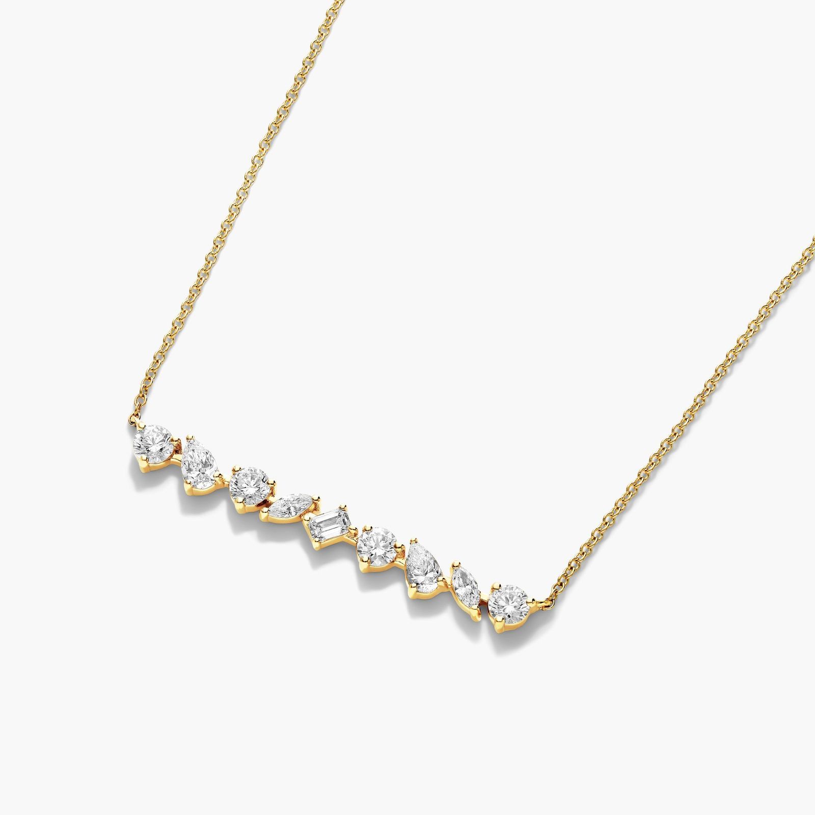 Mixed Diamond Bar Necklace In 14K Yellow Gold