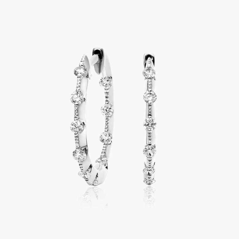 Tension-Set Diamond Hoop Earrings In 14K White Gold By Brevani