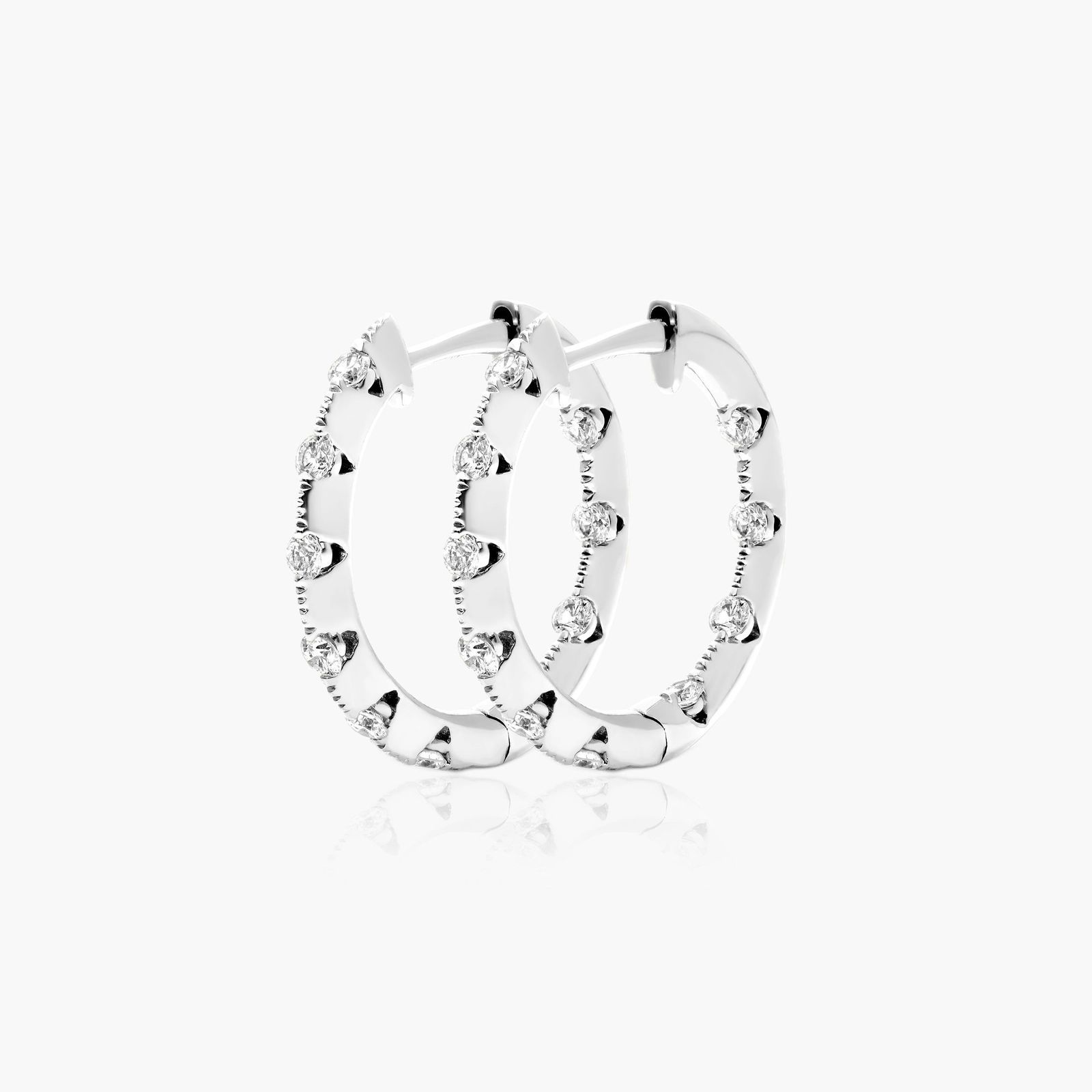 Tension-Set Diamond Hoop Earrings In 14K White Gold By Brevani