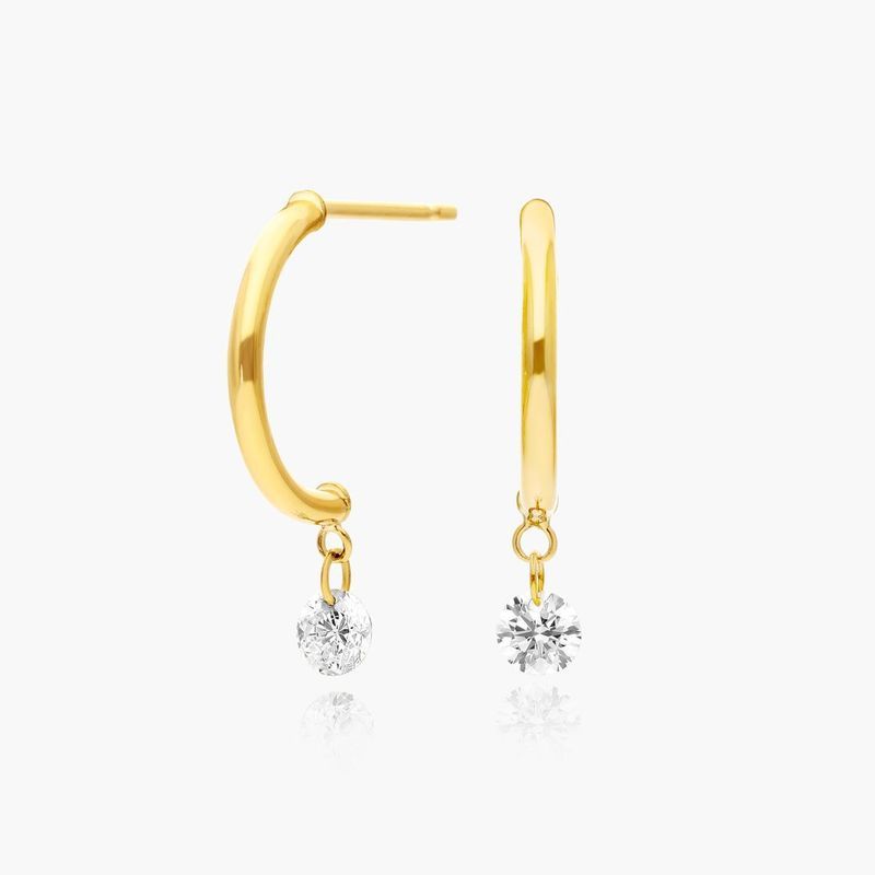 Half Huggie Dangling Diamond Earrings In 14K Yellow Gold By Brevani