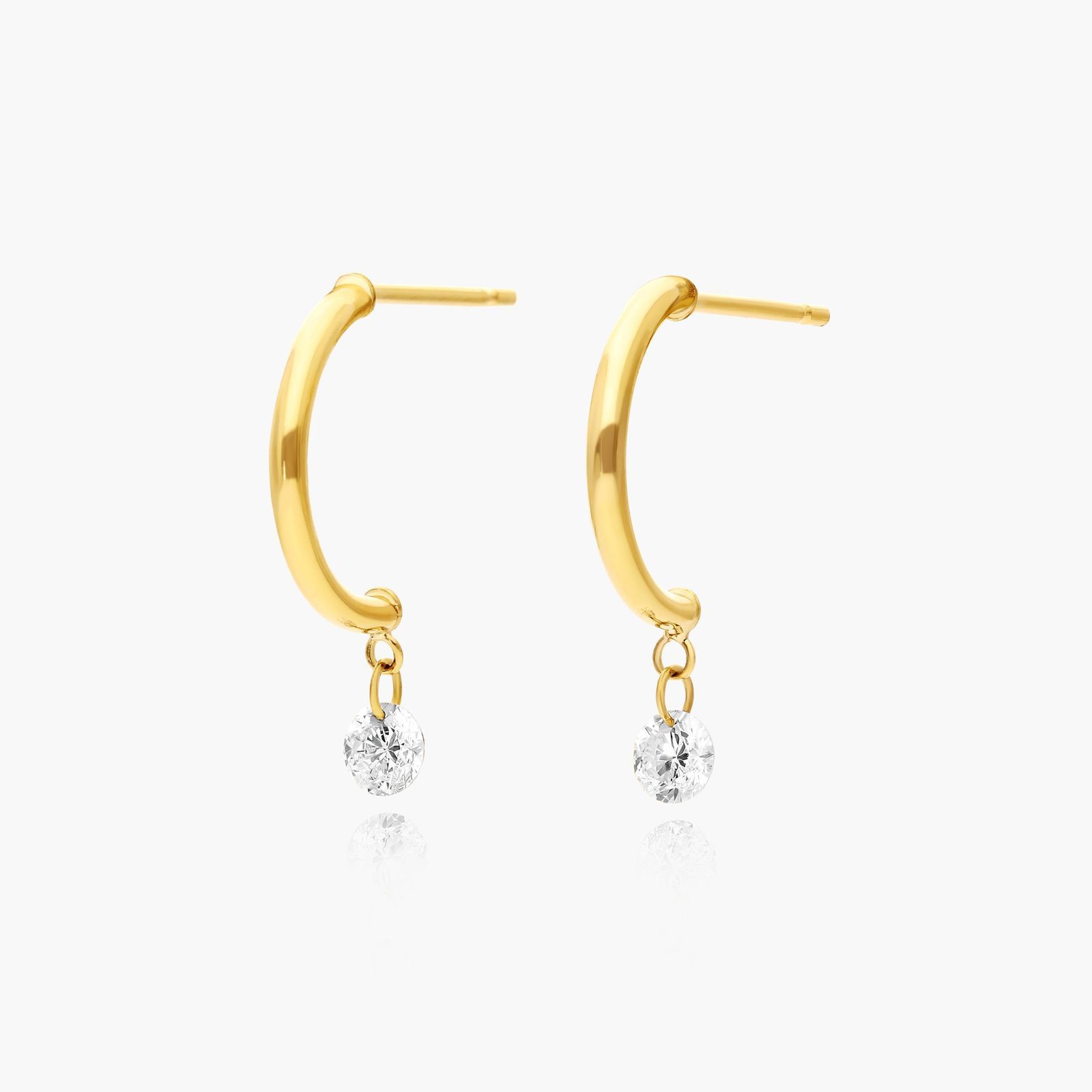 Half Huggie Dangling Diamond Earrings In 14K Yellow Gold By Brevani