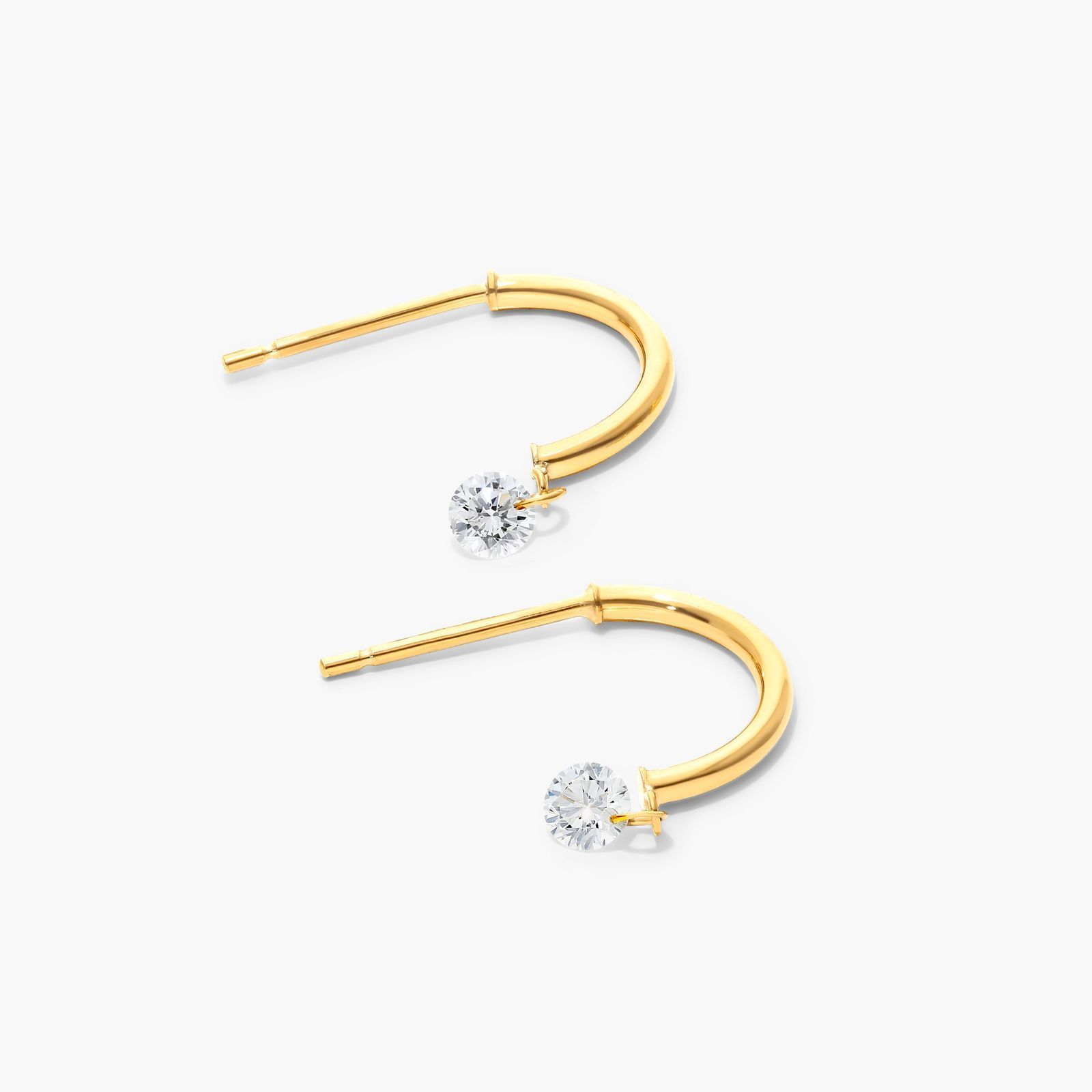 Half Huggie Dangling Diamond Earrings In 14K Yellow Gold By Brevani