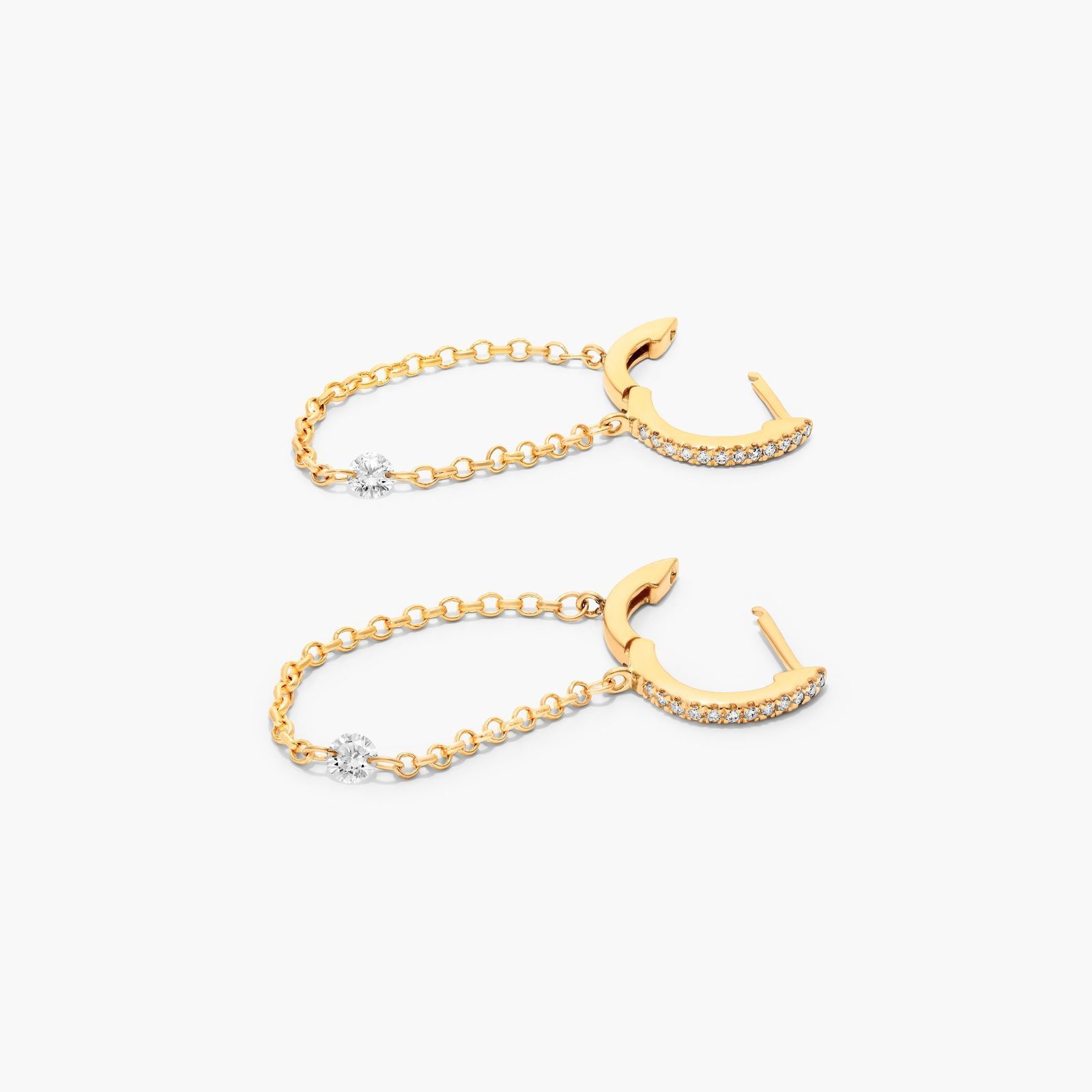 Dangling Diamond Chain Hoop Earrings In 14K Yellow Gold By Brevani