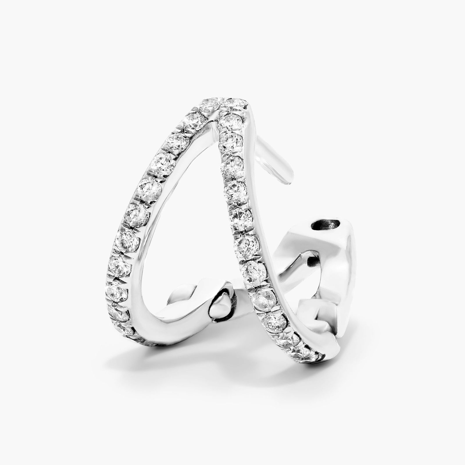 Split Diamond Huggie Hoop Earrings In 14K White Gold By Brevani