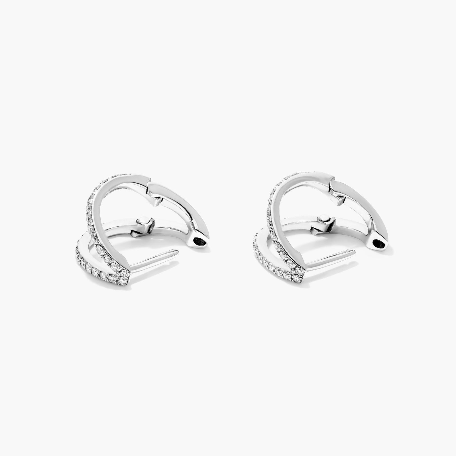 Split Diamond Huggie Hoop Earrings In 14K White Gold By Brevani