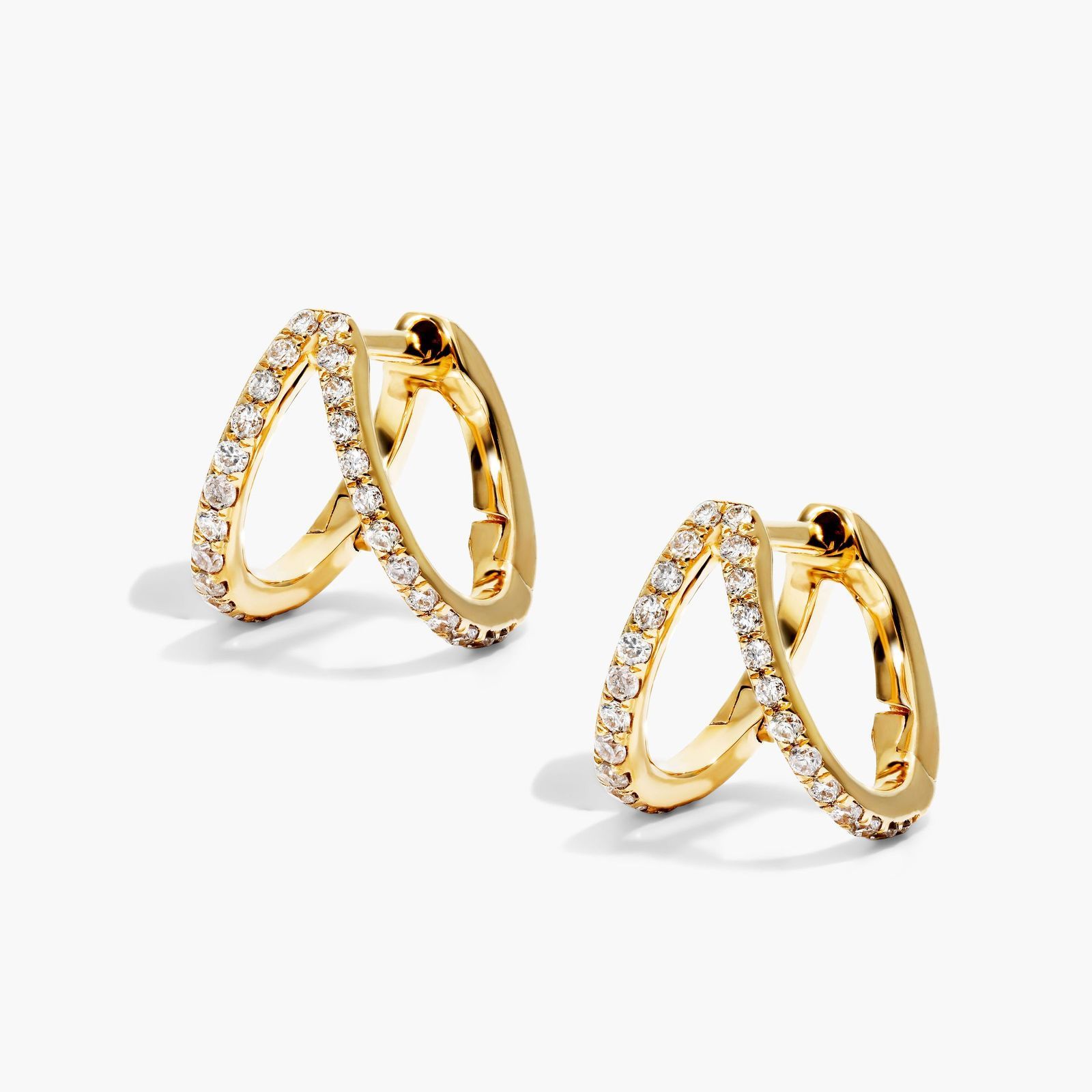 Split Diamond Huggie Hoop Earrings In 14K Yellow Gold By Brevani