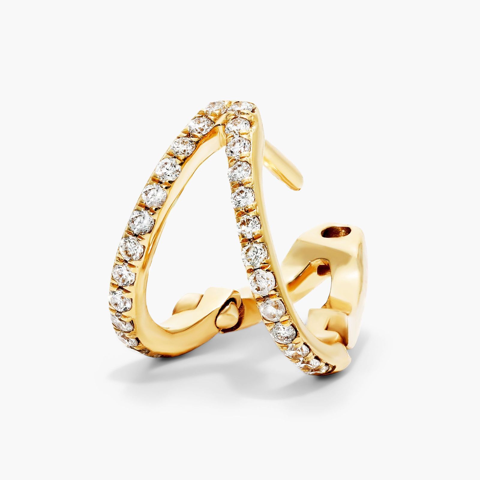 Split Diamond Huggie Hoop Earrings In 14K Yellow Gold By Brevani