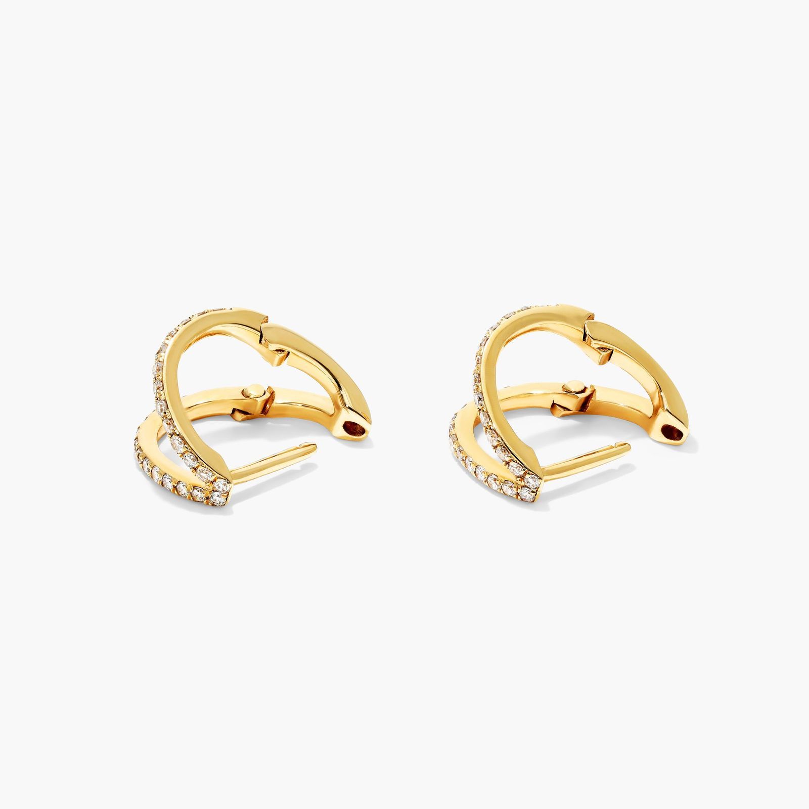 Split Diamond Huggie Hoop Earrings In 14K Yellow Gold By Brevani
