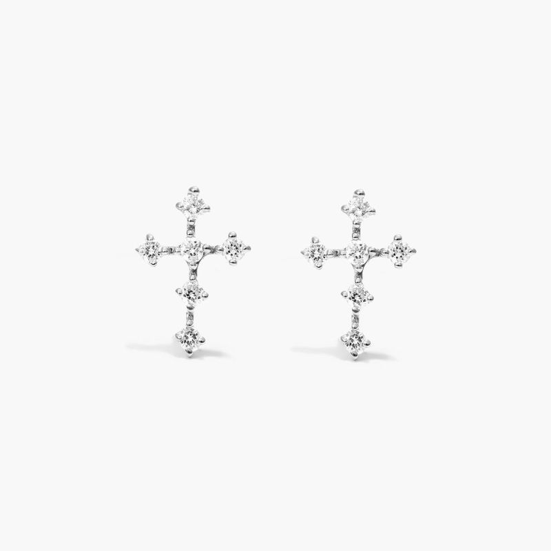 Petite Cross Diamond Stud Earrings In 14K White Gold By Brevani