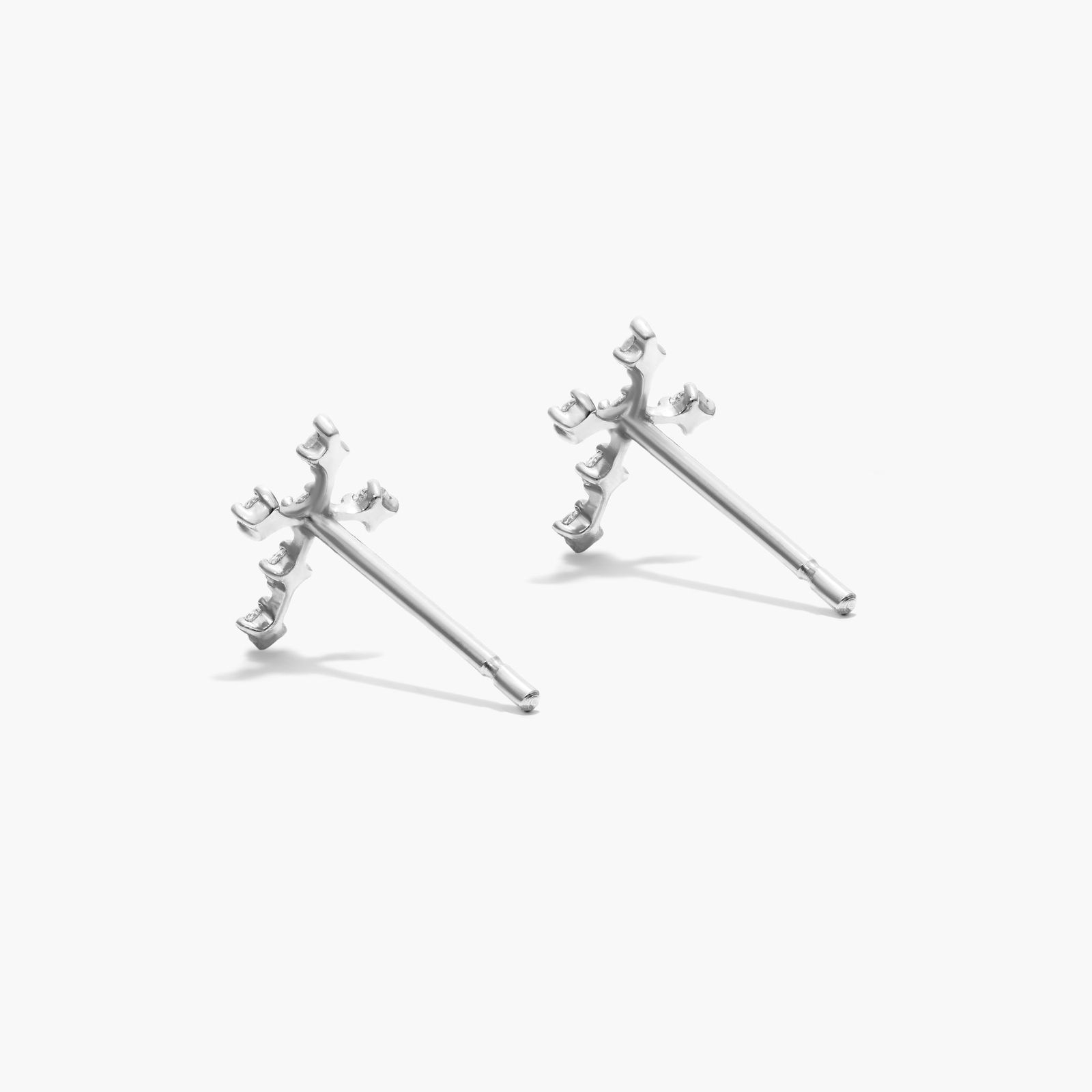 Petite Cross Diamond Stud Earrings In 14K White Gold By Brevani