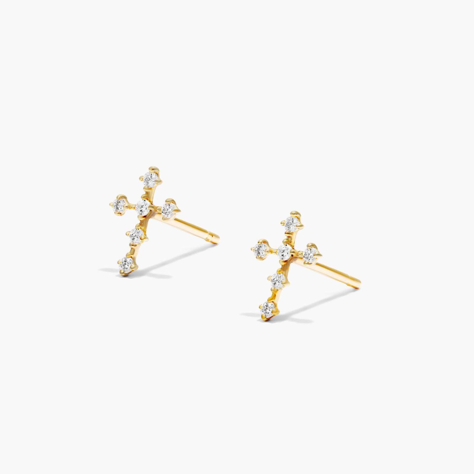 Petite Cross Diamond Stud Earrings In 14K Yellow Gold By Brevani