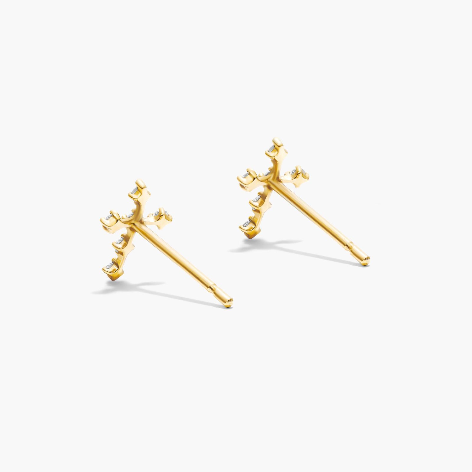 Petite Cross Diamond Stud Earrings In 14K Yellow Gold By Brevani