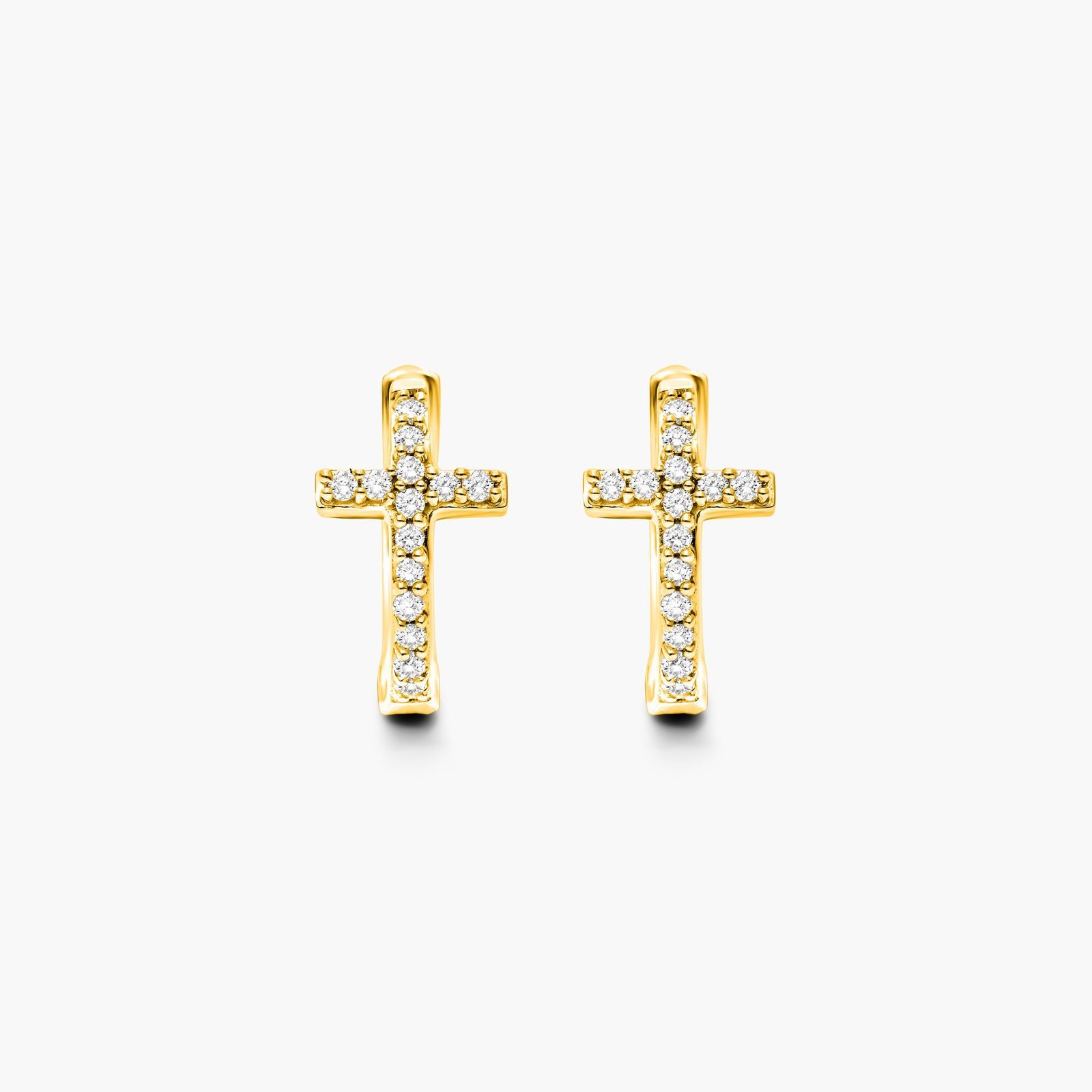 Cross Diamond Huggie Hoop Earrings In 14K Yellow Gold By Brevani