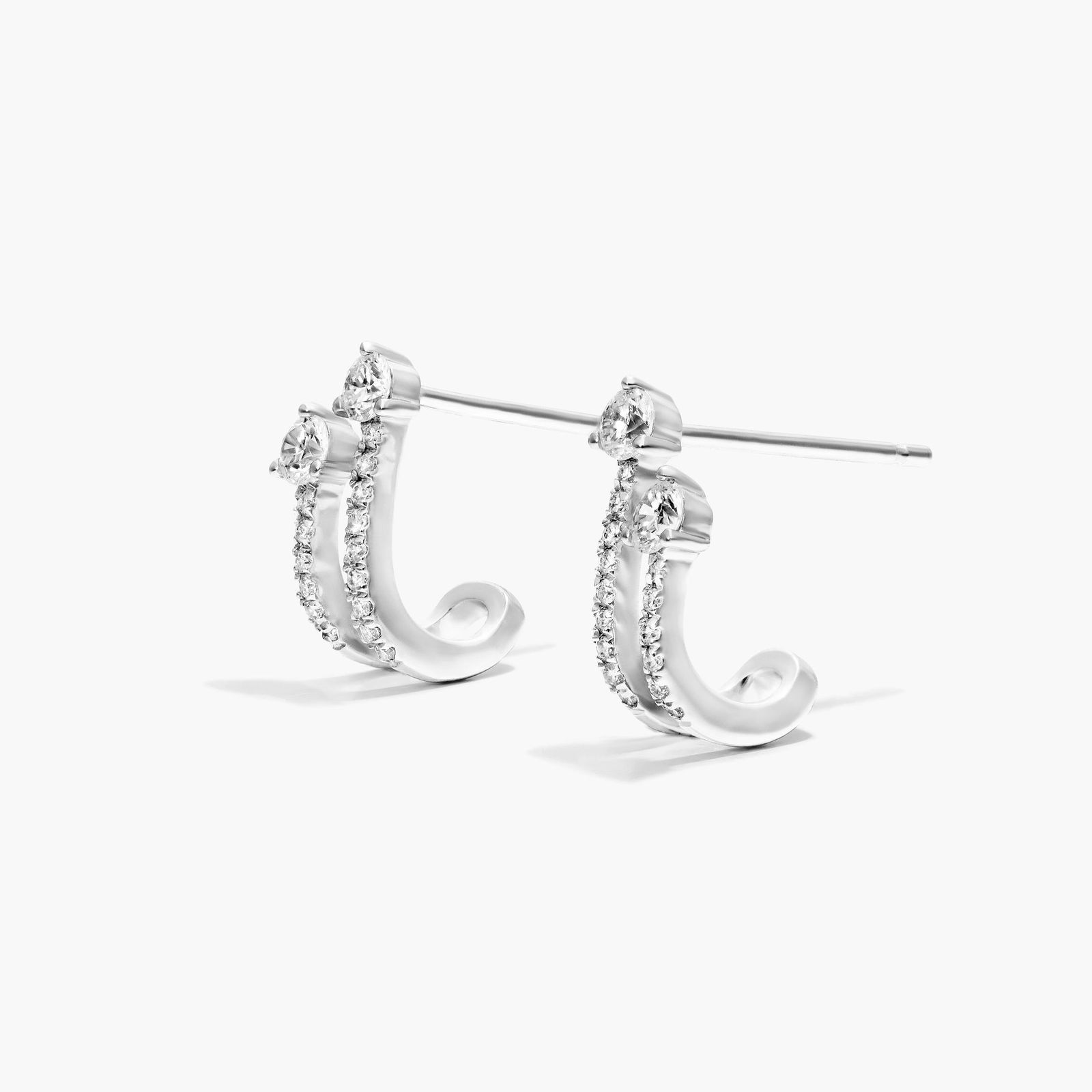 Double Row Diamond Huggie Earrings In 14K White Gold By Brevani