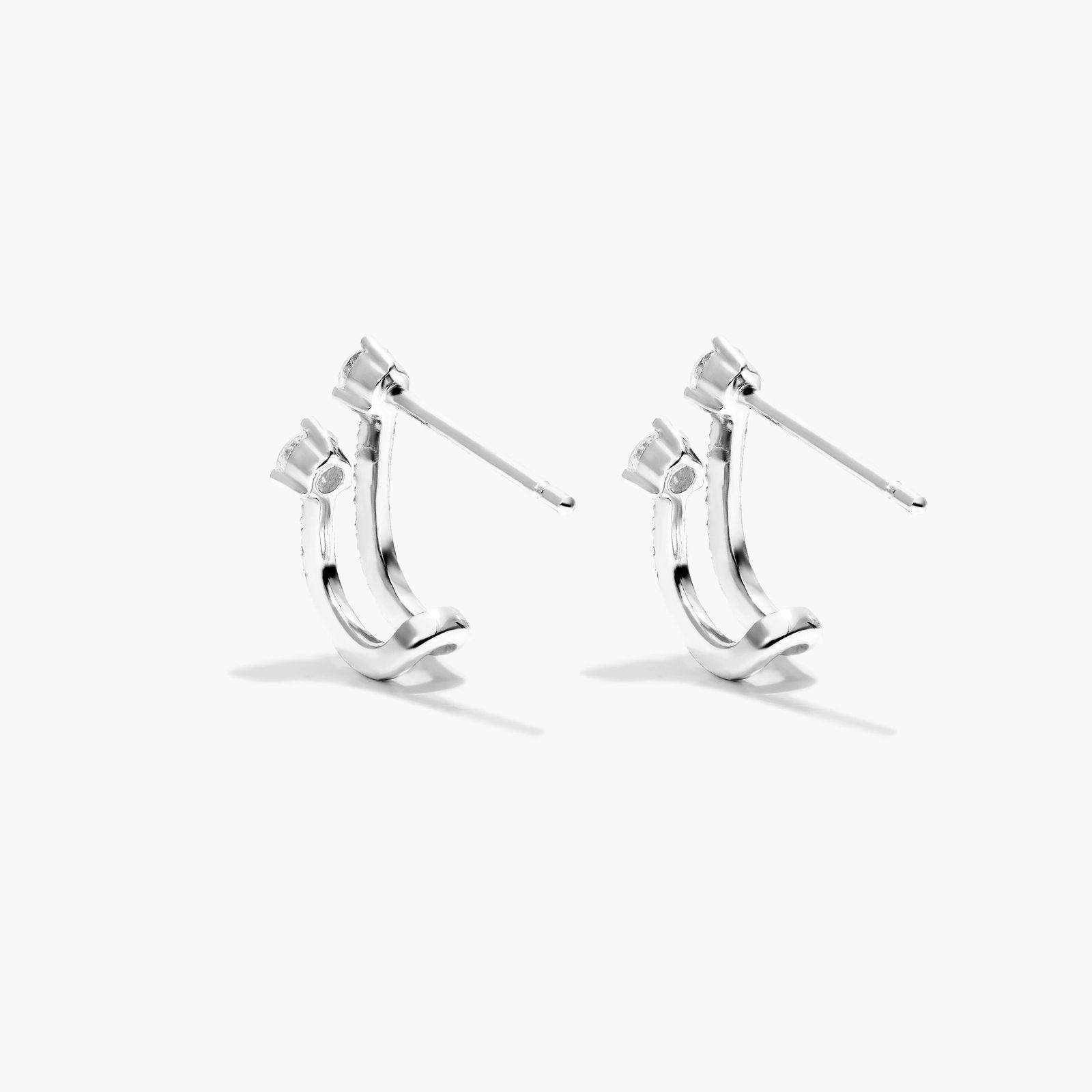 Double Row Diamond Huggie Earrings In 14K White Gold By Brevani