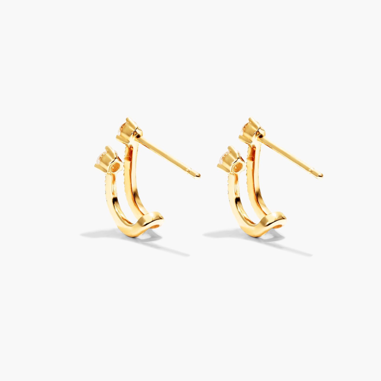 Double Row Diamond Huggie Earrings In 14K Yellow Gold By Brevani