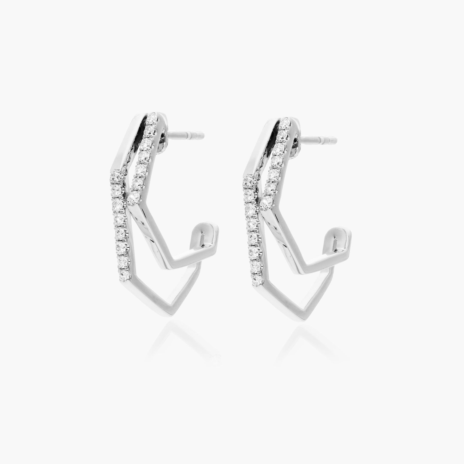 Geometric Dual Diamond Drop Earrings In 14K White Gold By Brevani