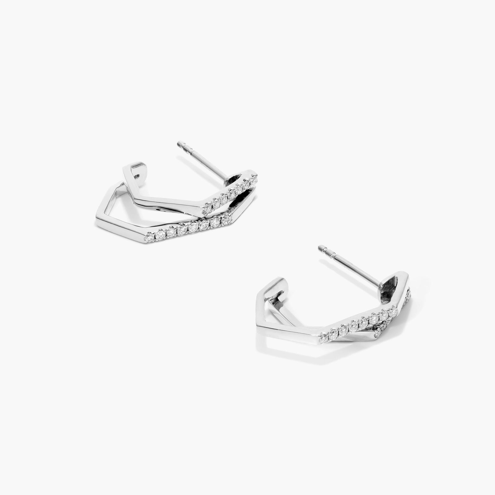 Geometric Dual Diamond Drop Earrings In 14K White Gold By Brevani